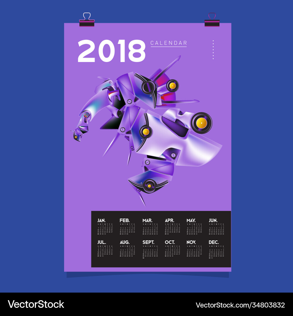2018 calendar design template 3d realistic robot 2018 calendar design template 3d realistic robot vector image