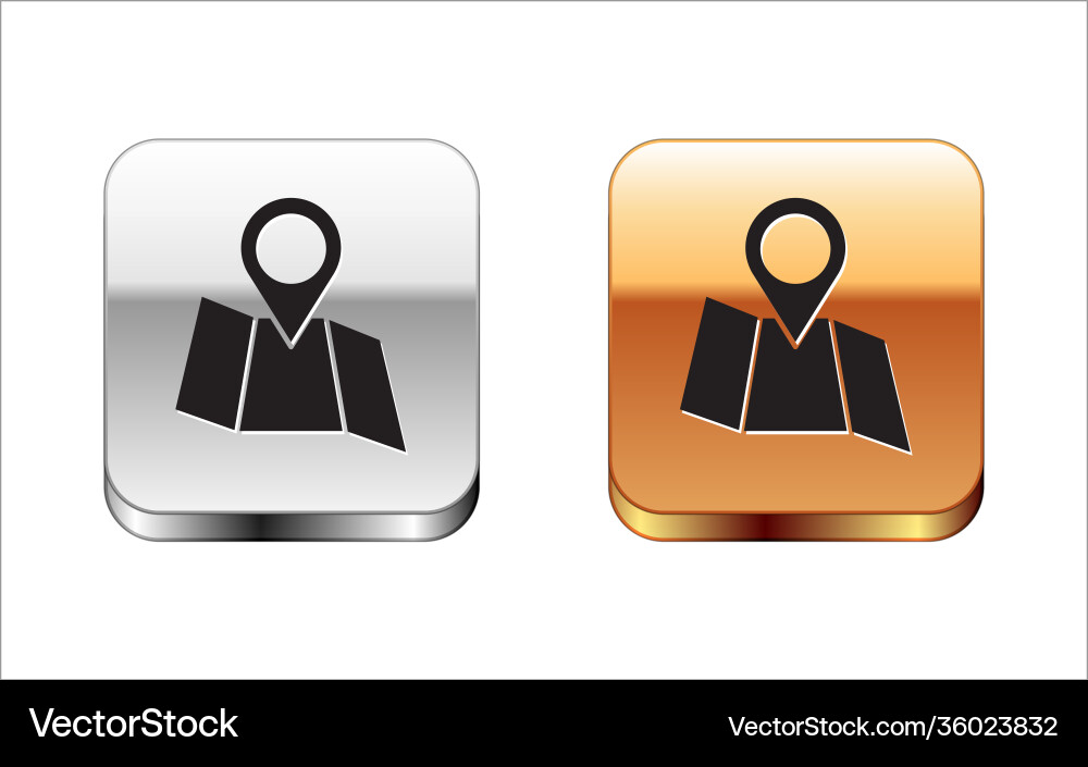 Black folded map with location marker icon vector image
