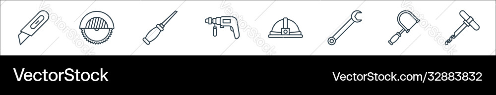 Carpentry line icons linear set quality Carpentry line icons linear set quality vector image