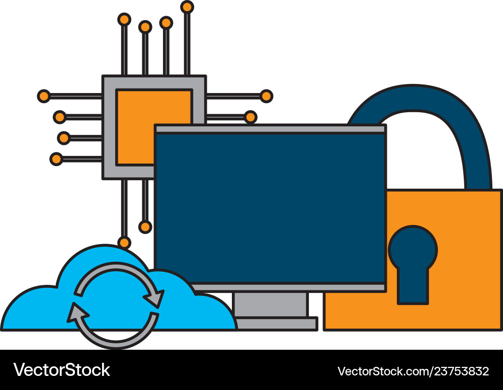 Cloud computing monitor processor security vector image