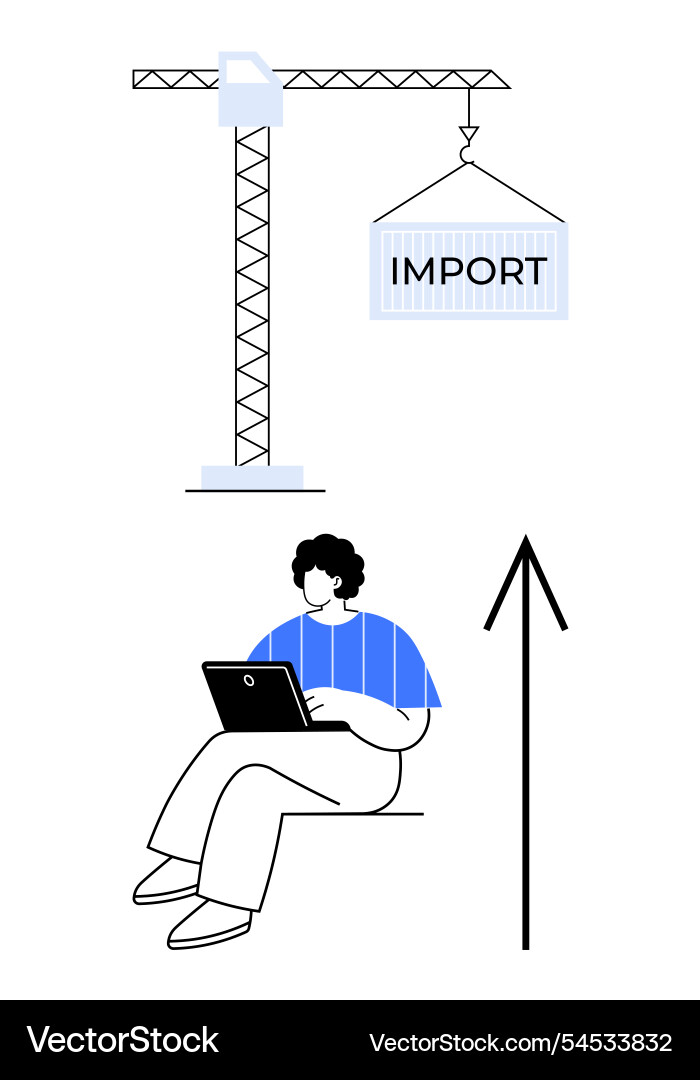 Import process with crane lifting box working Vector Image