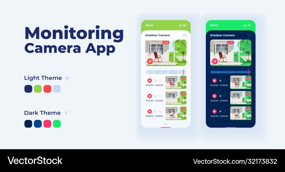 Monitoring camera smartphone interface templates Monitoring camera smartphone interface templates vector image