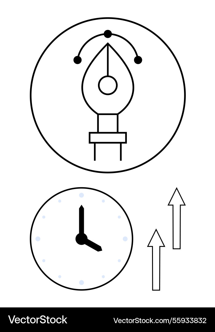 Pen tool design with clock and arrows symbolizing Vector Image