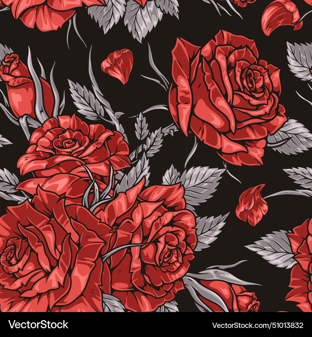 Rose flowers colorful seamless pattern Royalty Free Vector