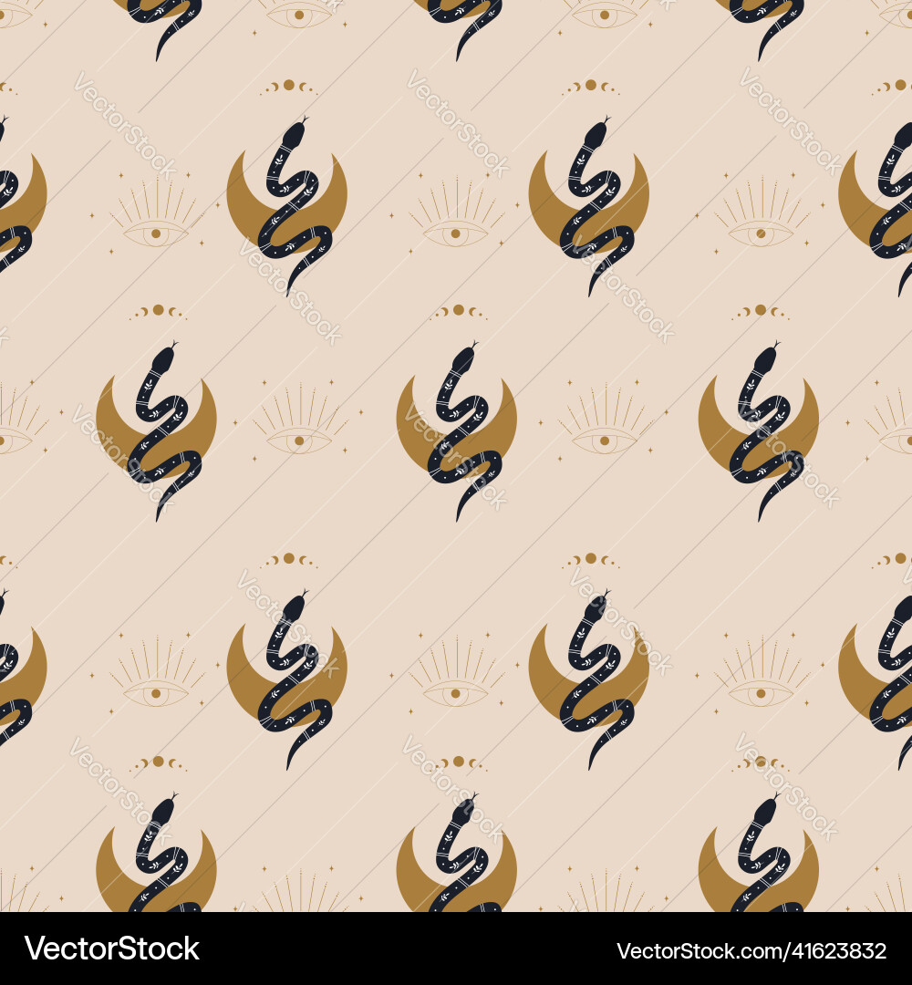 Seamless pattern with boho magic snake and moon Seamless pattern with boho magic snake and moon vector image