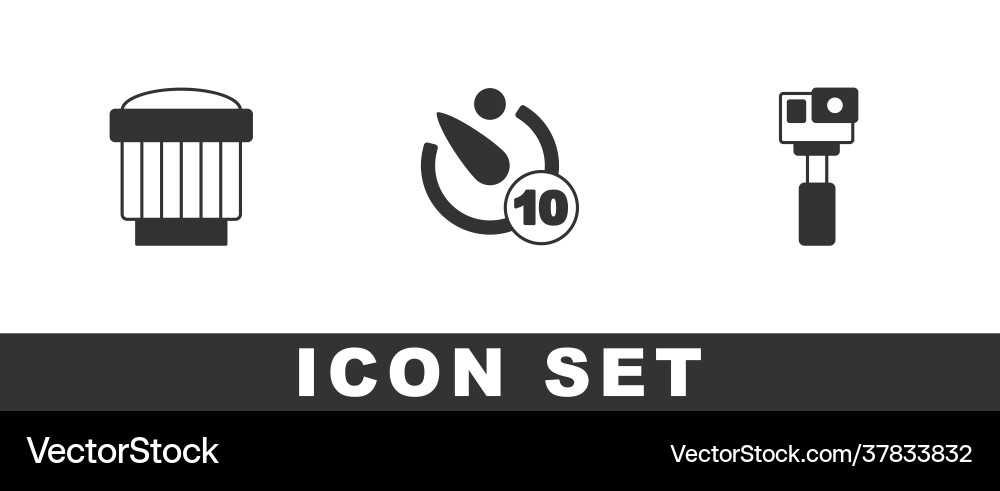 Set camera photo lens timer and action Set camera photo lens timer and action vector image