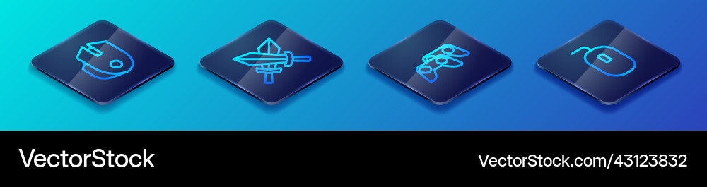 Set isometric line game controller or joystick Set isometric line game controller or joystick vector image