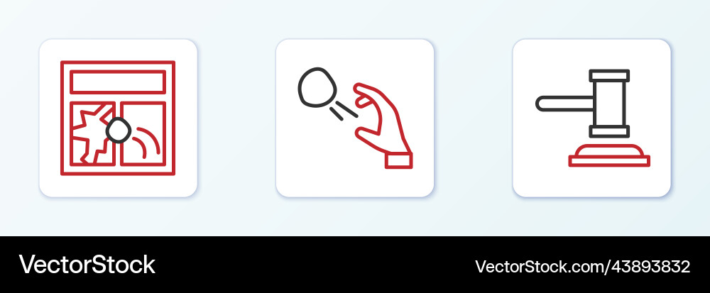 Set line judge gavel broken window and hooligan Set line judge gavel broken window and hooligan vector image