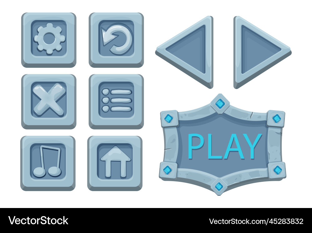 Set menu ui buttons on stone block in comic Set menu ui buttons on stone block in comic vector image