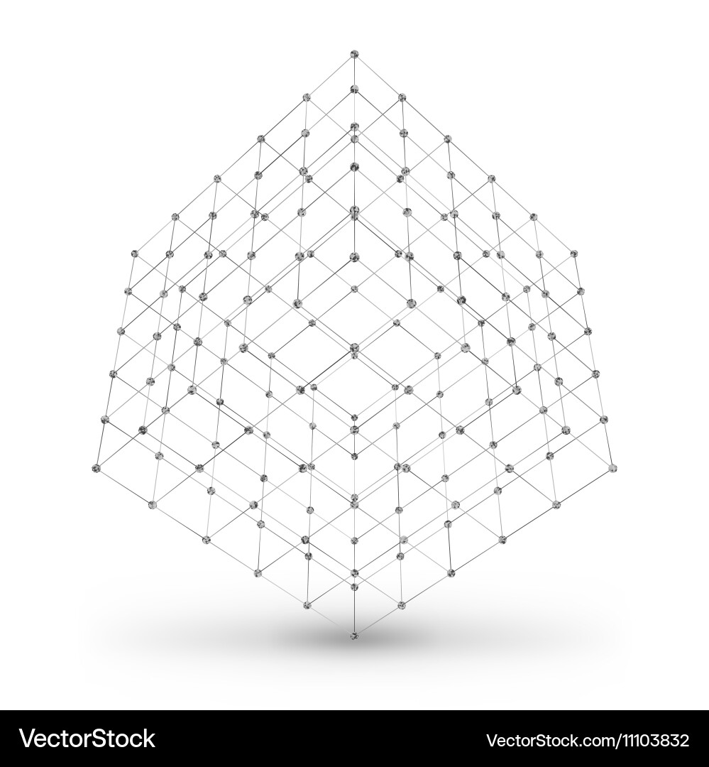 Wireframe polygonal geometric element cube vector image