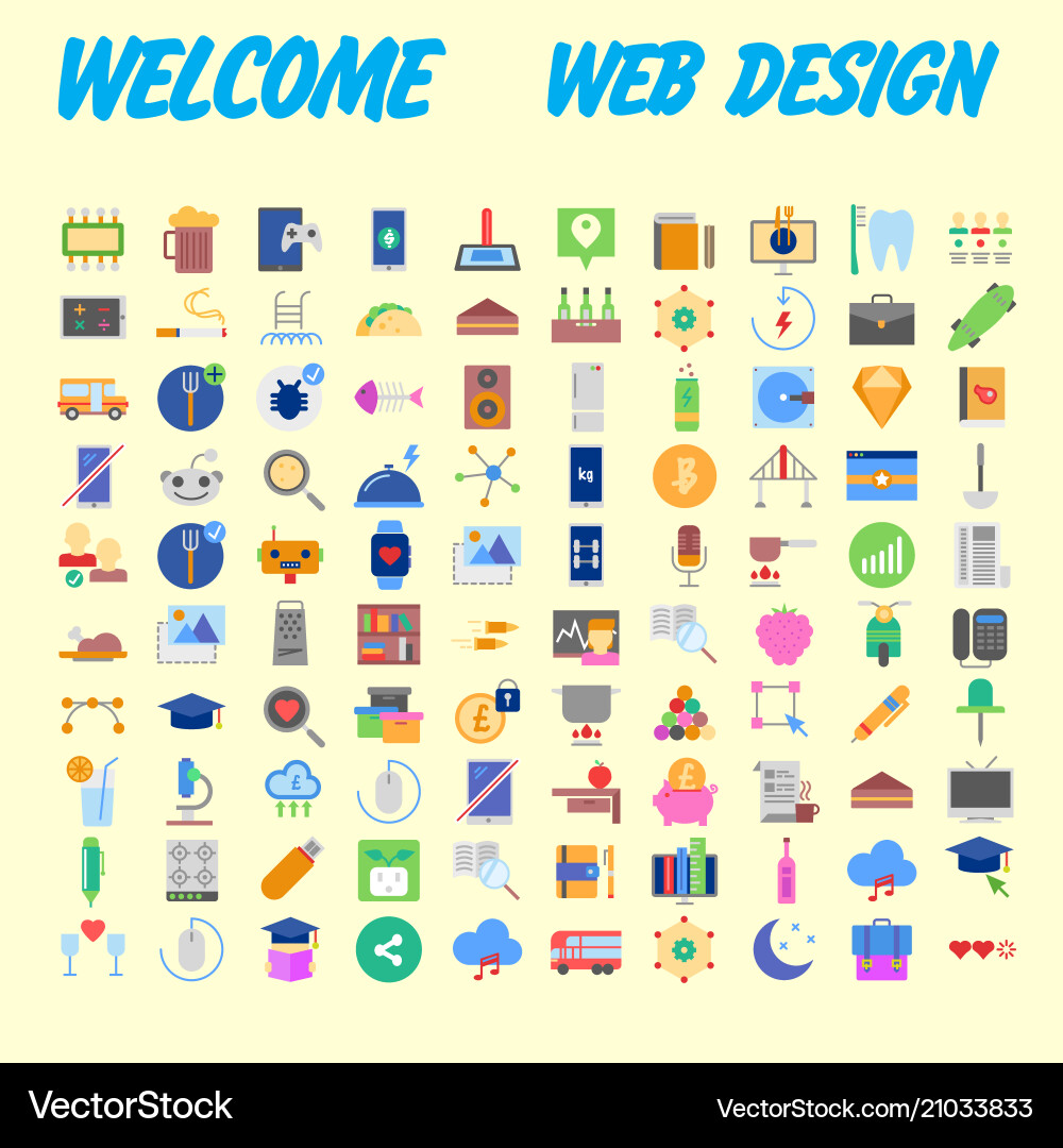 100 universal icons for web design on different vector image
