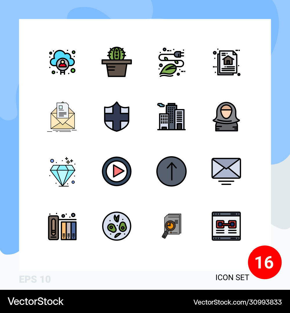 16 user interface flat color filled line pack vector image