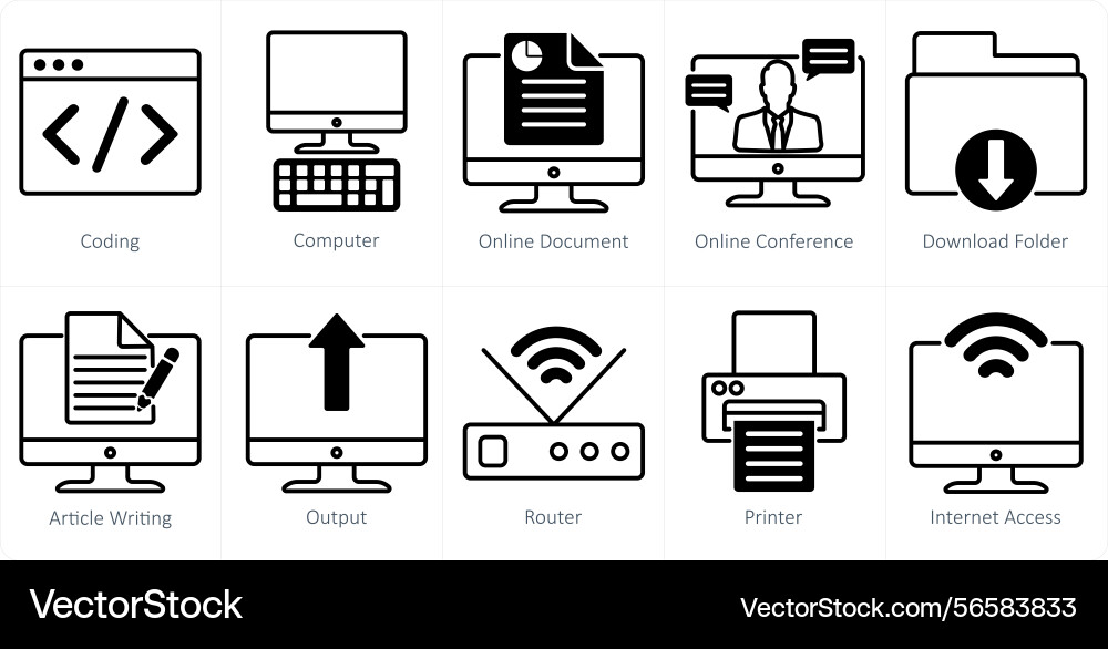 A set of 10 business and office icons as coding vector image