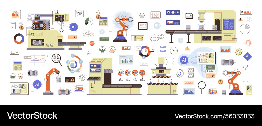 Automated manufacturing with ai-powered robotic Vector Image