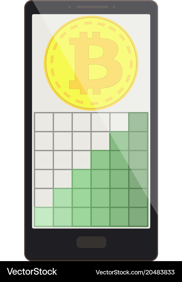 Bitcoin coin with growth graph on a phone screen Vector Image