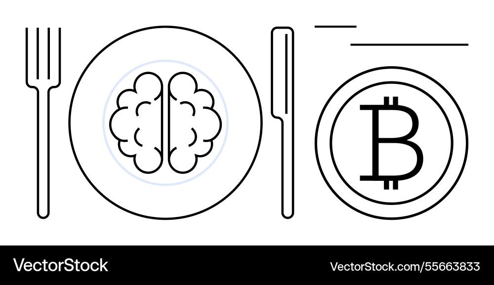 Brain on plate with bitcoin setting vector image