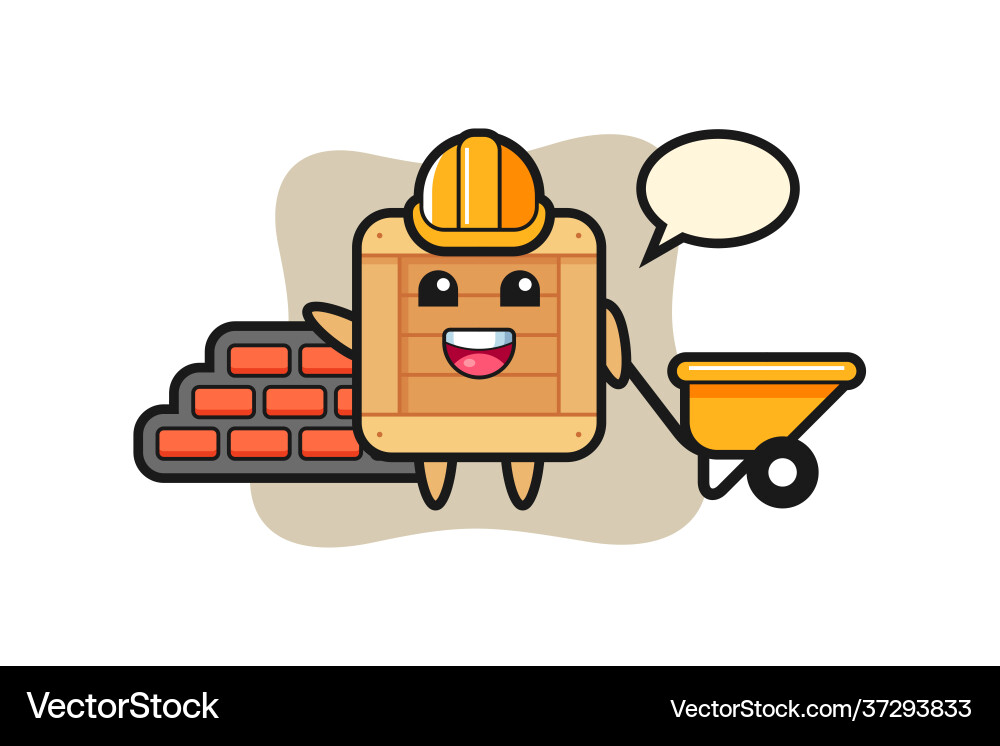 Cartoon character wooden box as a builder Cartoon character wooden box as a builder vector image