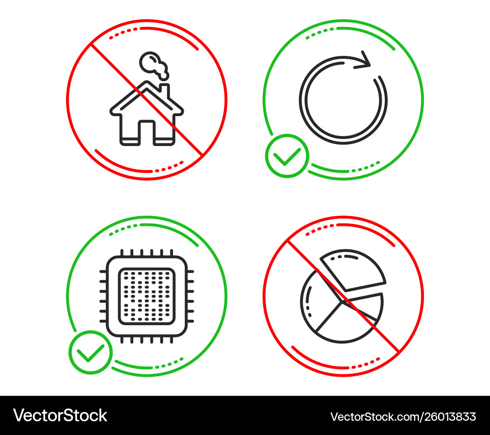 Cpu processor synchronize and home icons set pie vector image