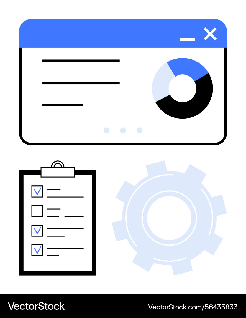 Data dashboard with pie chart task checklist Data dashboard with pie chart task checklist Vector Image