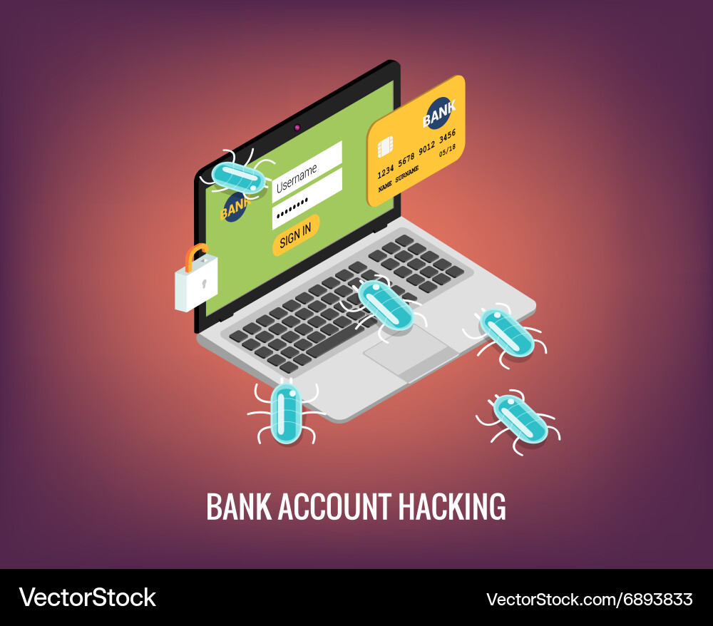 Hacker activity computer and viruses bank account vector image