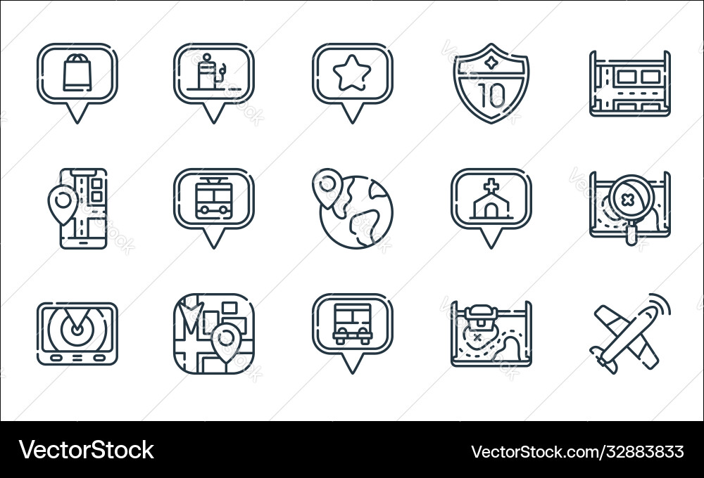 Navigation and maps line icons linear set quality Navigation and maps line icons linear set quality vector image