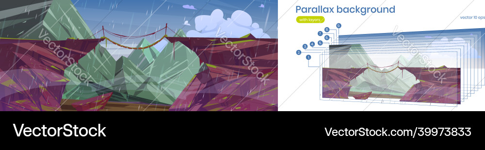 Parallax background with mountains in rain Parallax background with mountains in rain vector image