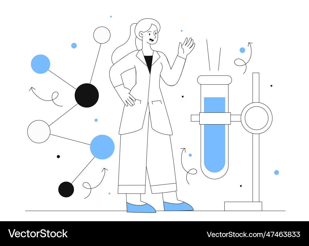 Scientist with flask line concept Scientist with flask line concept Vector Image