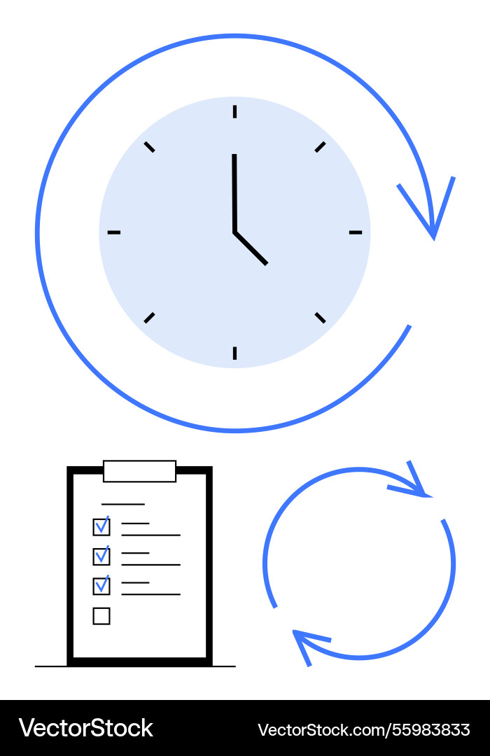 Time management with checklist and circular arrows Time management with checklist and circular arrows vector image