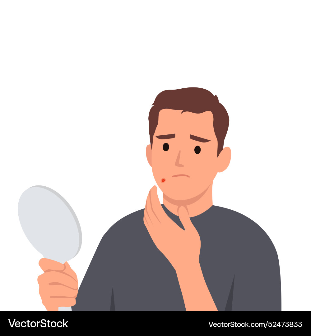 Young man with acne problem looking in mirror Vector Image