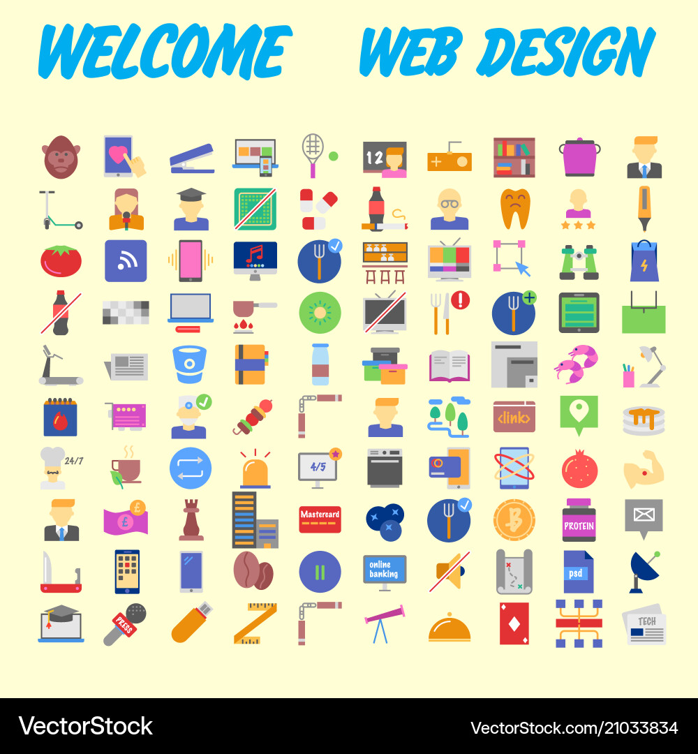 100 universal icons for web design on different vector image