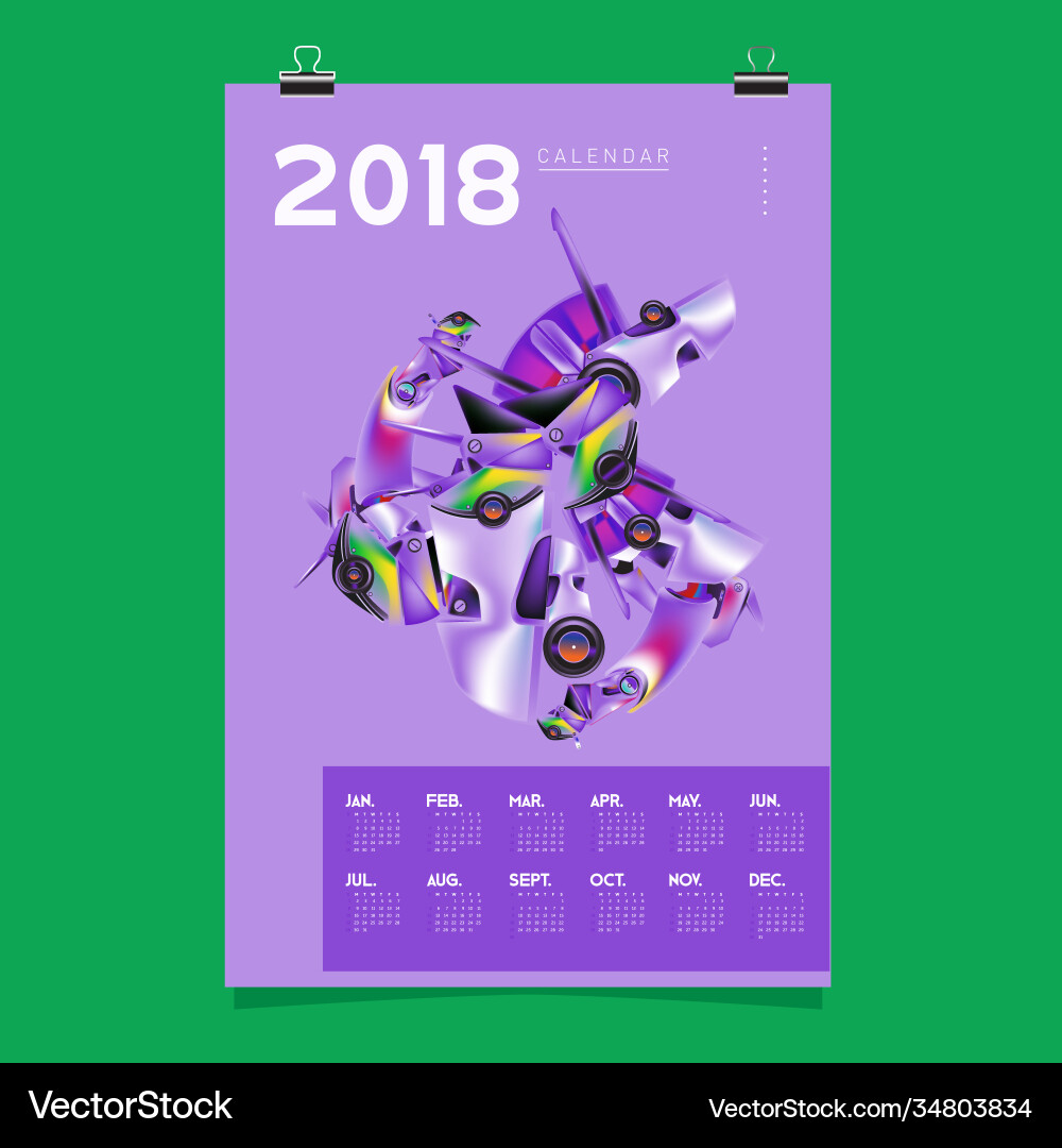 2018 calendar design template 3d realistic robot vector image