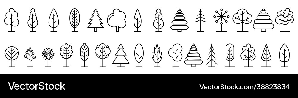 Big set minimal trees linear icons Big set minimal trees linear icons vector image