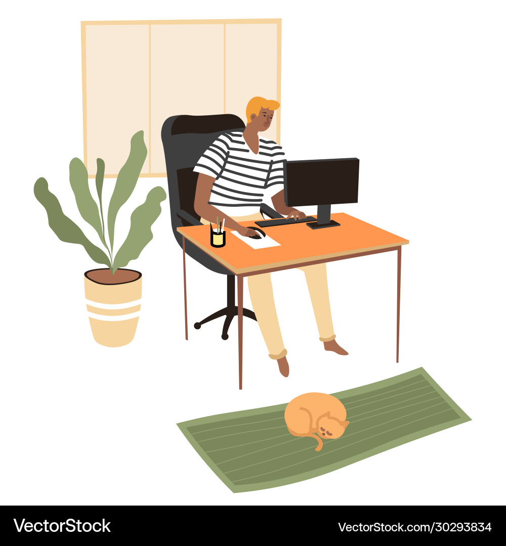 Freelancer working on computer student preparing Freelancer working on computer student preparing vector image
