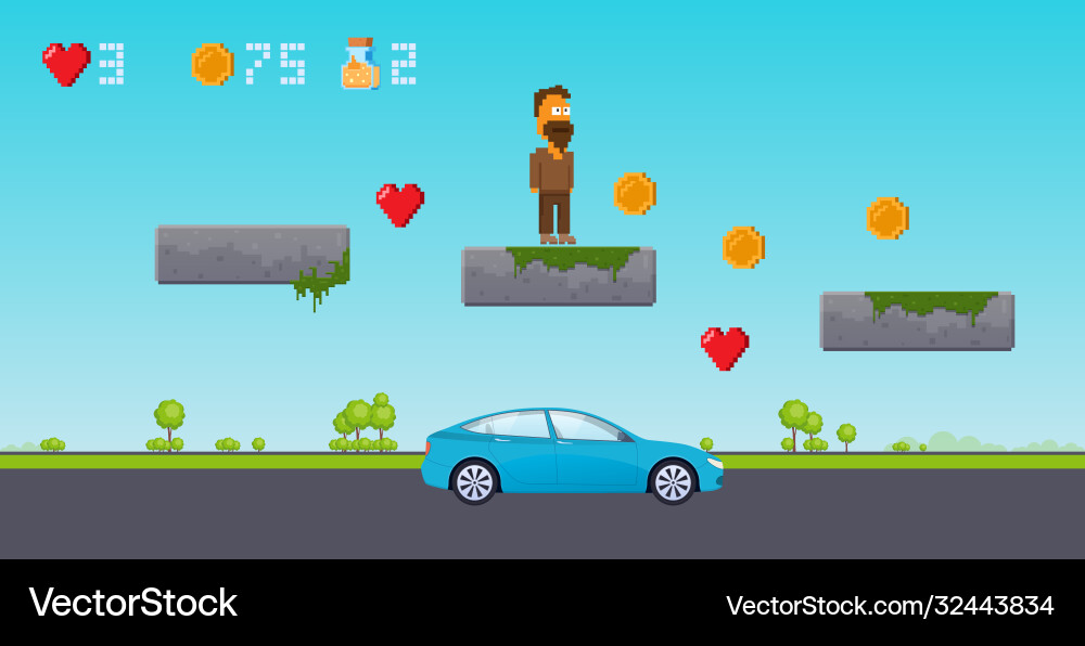 Interface 8 bit game pixel art platformer level Vector Image
