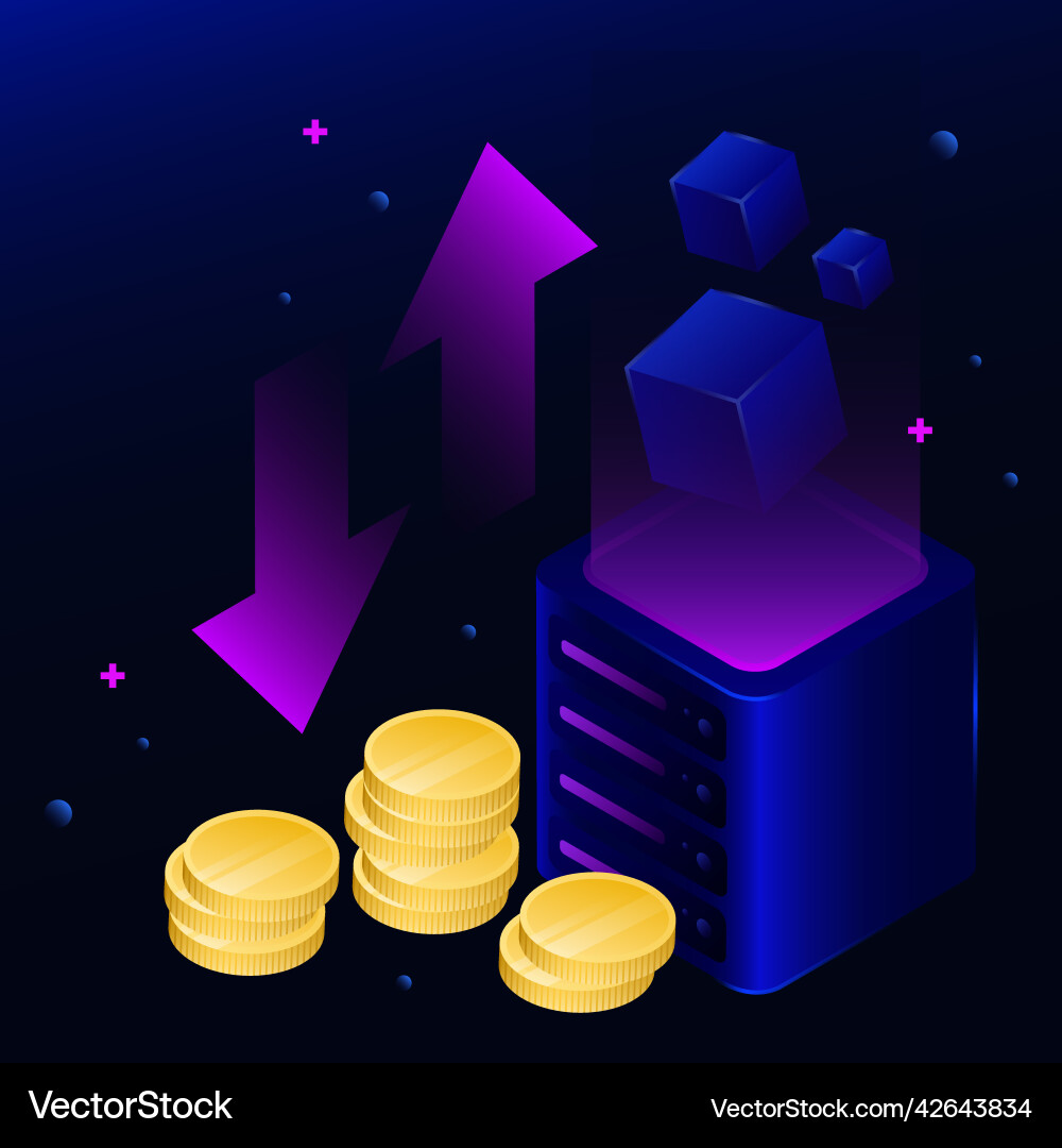 Isometric blockchain coins cubes Isometric blockchain coins cubes vector image
