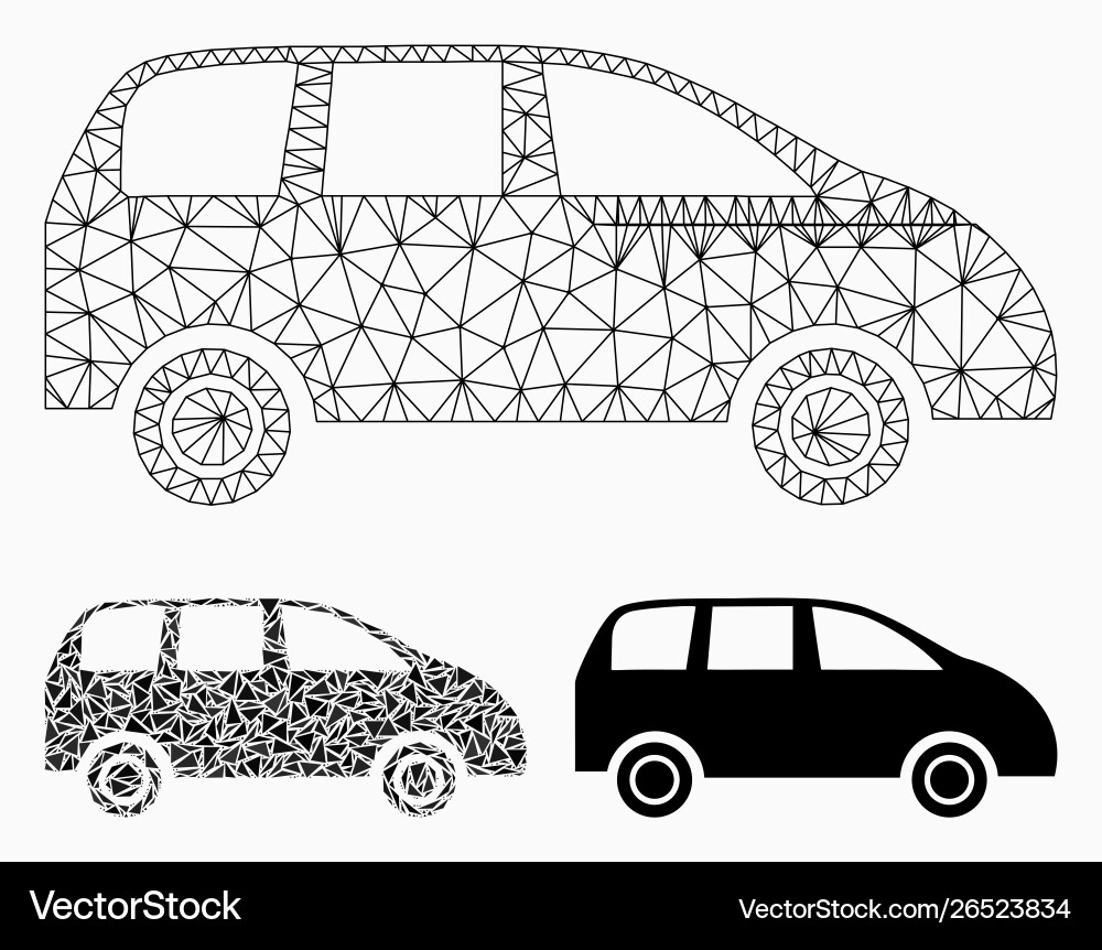 Minivan mesh network model and triangle Minivan mesh network model and triangle vector image