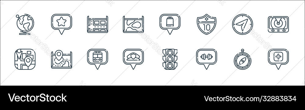 Navigation and maps line icons linear set quality Navigation and maps line icons linear set quality vector image