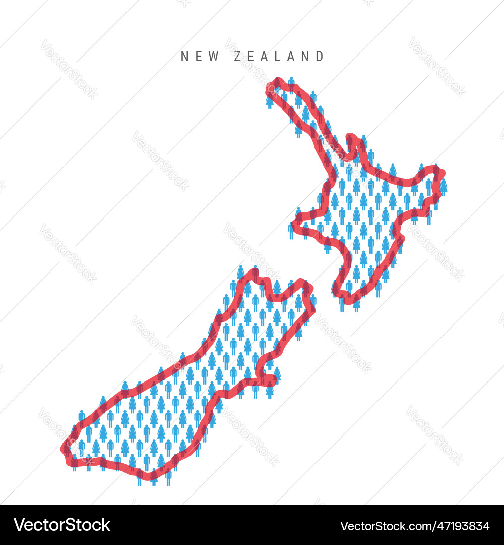 New zealand population map stick figures kiwi New zealand population map stick figures kiwi vector image