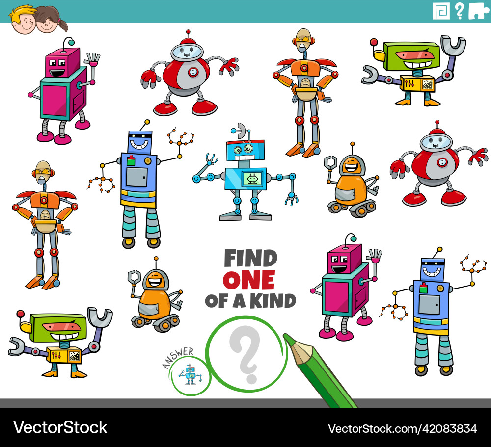 One of a kind game with funny cartoon robot One of a kind game with funny cartoon robot vector image