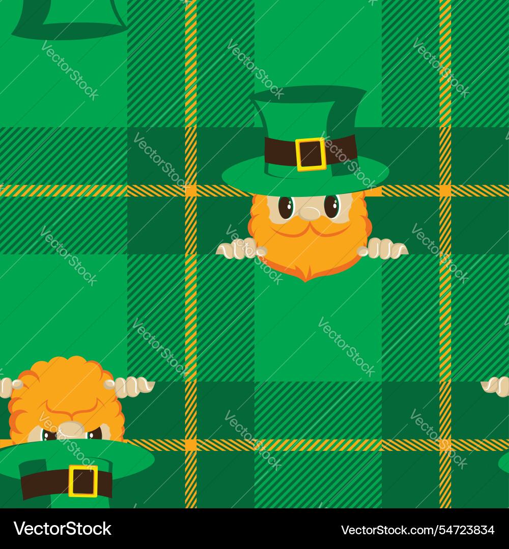 Printed check seamless pattern with leprechaun Printed check seamless pattern with leprechaun Vector Image