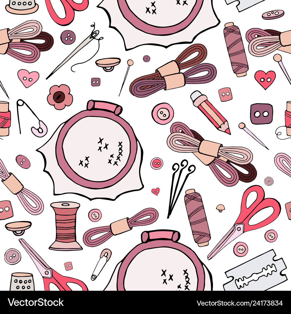 Seamless pattern of different objects for sewing o Seamless pattern of different objects for sewing o vector image