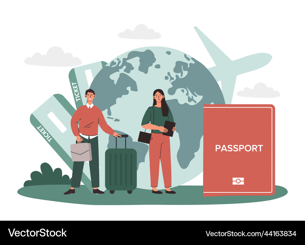 Tourists with suitcase Tourists with suitcase Vector Image