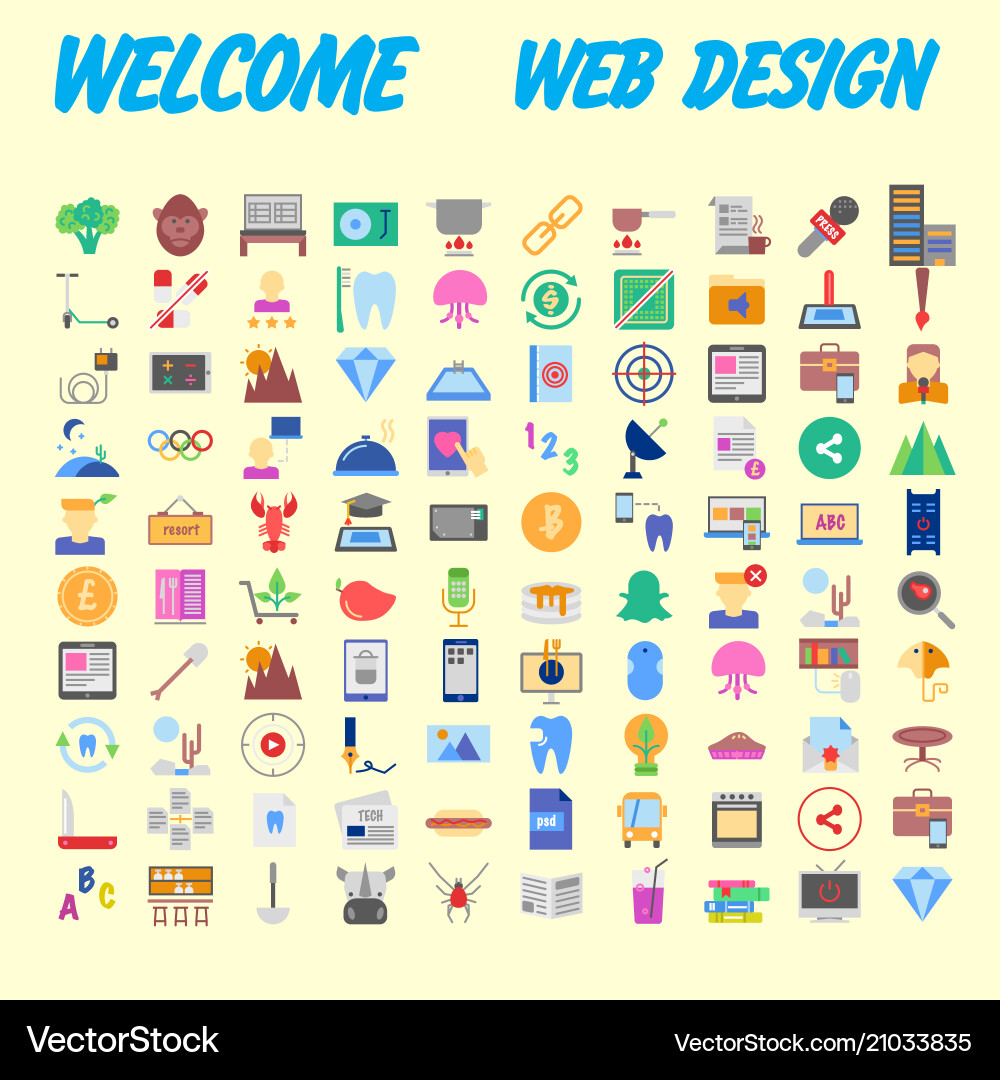 100 universal icons for web design on different vector image