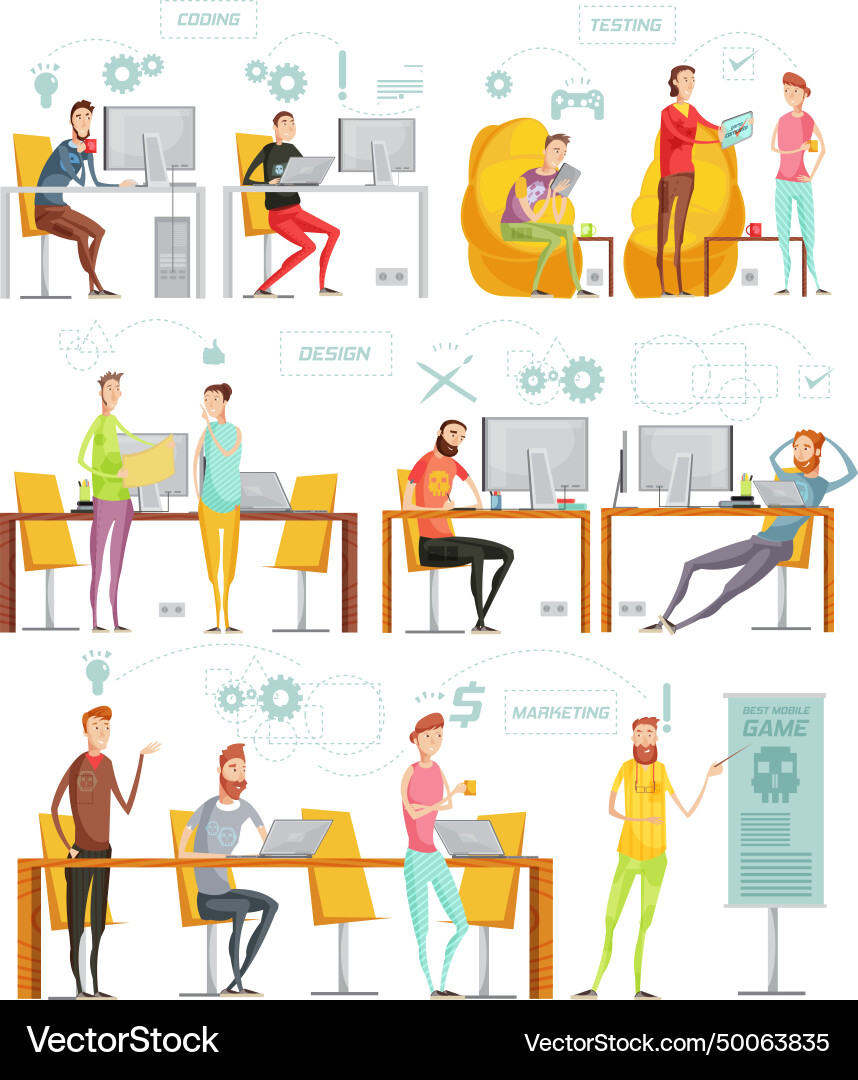 Flat game development composition set Vector Image