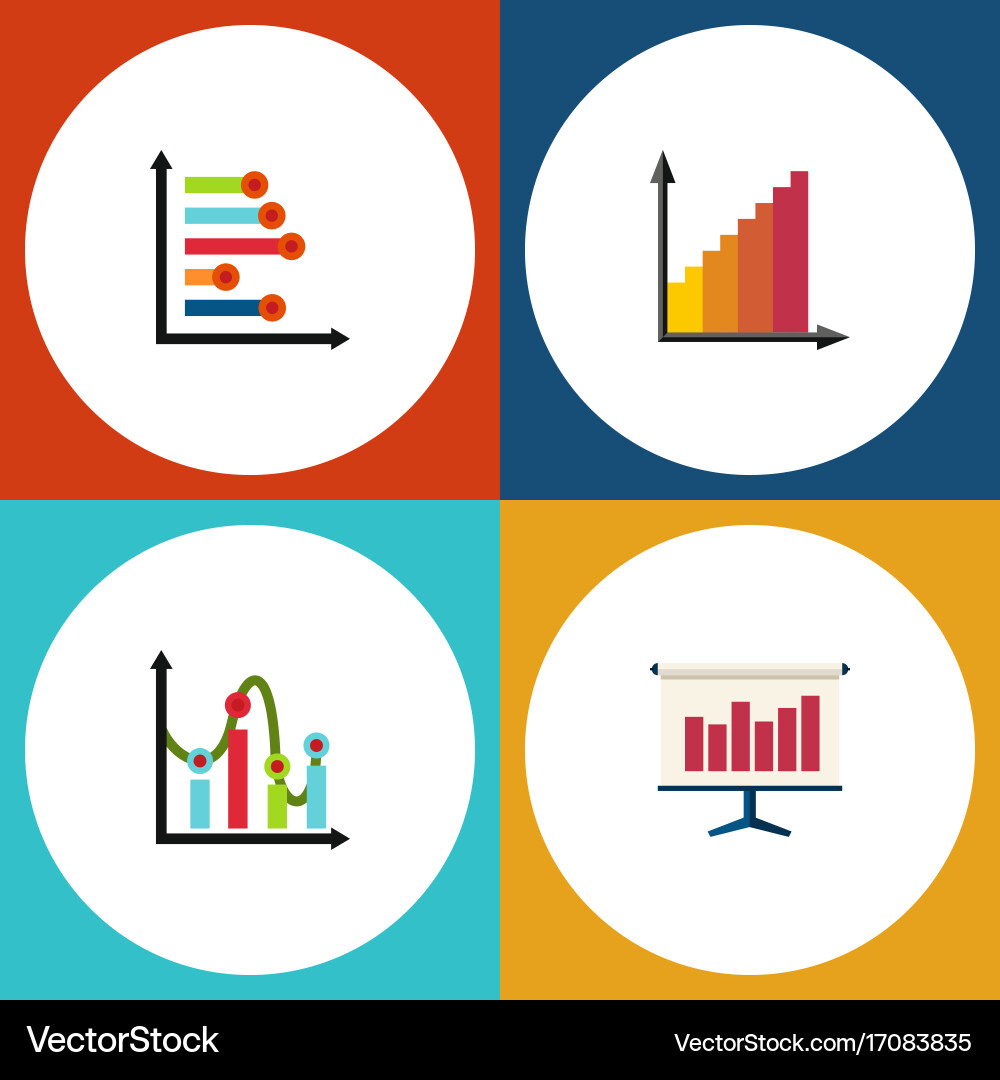 Flat icon diagram set of monitoring graph chart vector image