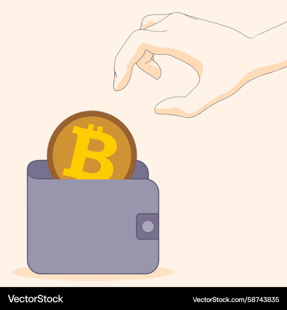 Hand of a hacker steals coin from wallet Hand of a hacker steals coin from wallet Vector Image