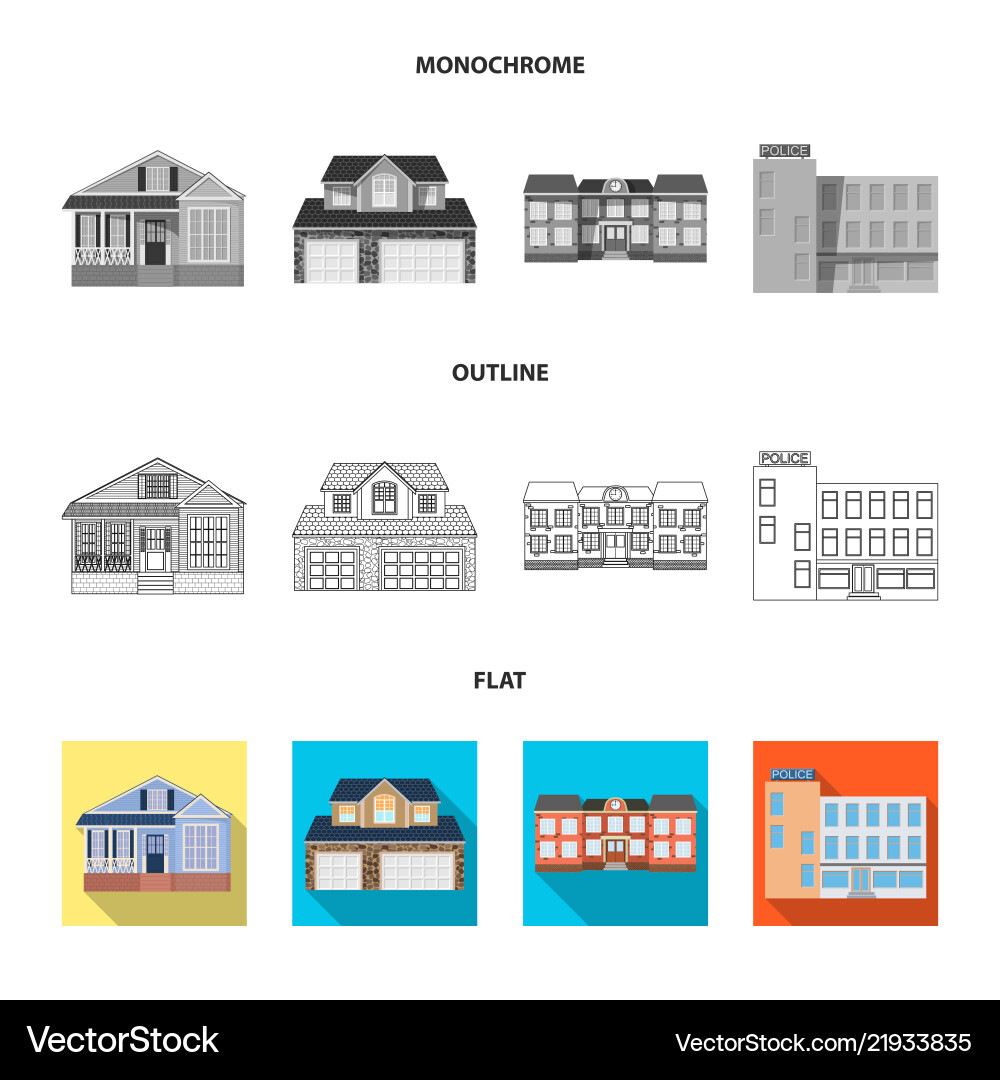 Isolated object of building and front icon set Isolated object of building and front icon set Vector Image