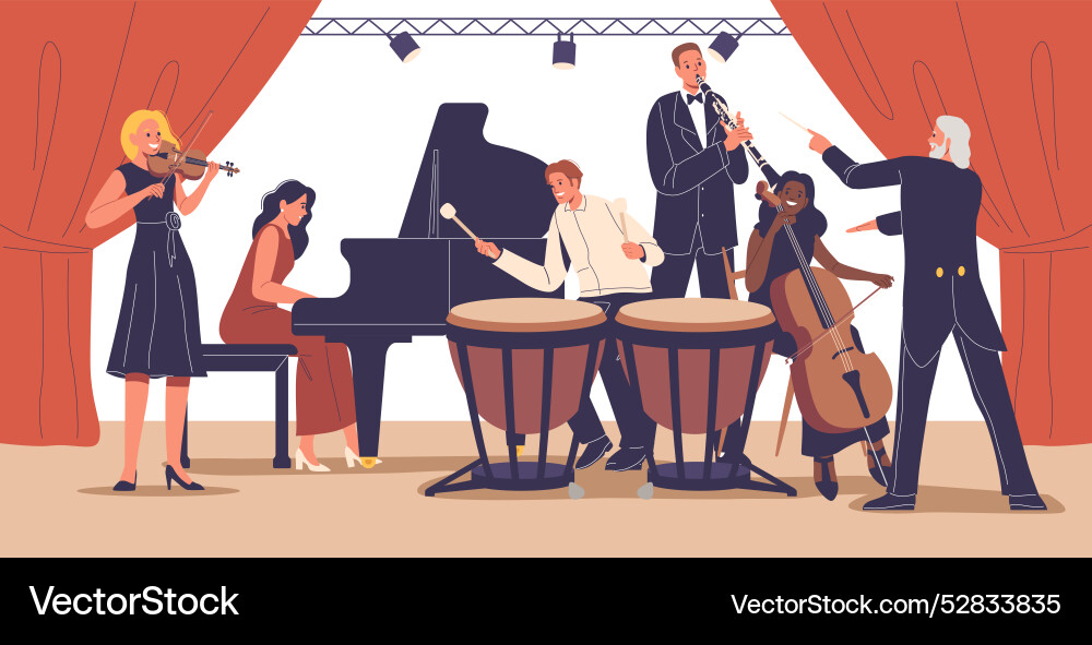 Musicians playing instruments in a symphony Musicians playing instruments in a symphony Vector Image