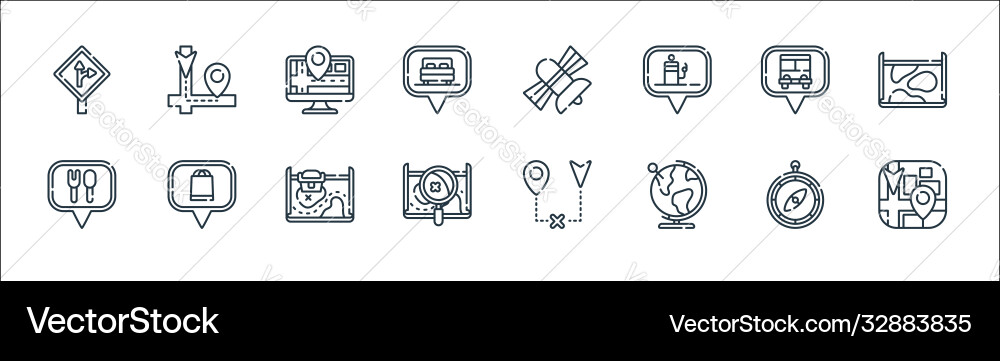 Navigation and maps line icons linear set quality Navigation and maps line icons linear set quality vector image