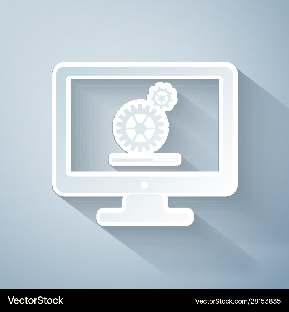 Paper cut computer monitor update process Paper cut computer monitor update process Vector Image